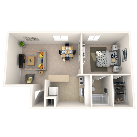 1 bedroom floor plan Mason Hills Apartments in Mason, MI